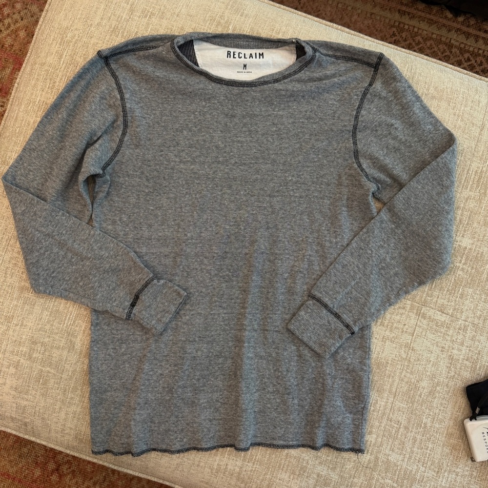 Reclaim Brand Men’s Thermal Tee Long Sleeve Gray With Black Stitch Sz M